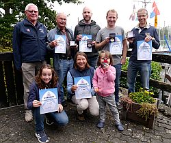 Sieger der Korsar-HM: v.l.n.r. Günther Probst vom HeSV, Kyra Keppler, Gerhard Sehneke (Sieger HM),  Iska  Fischer, Jochen Brune, David Stuwe und Gerd Keppler.