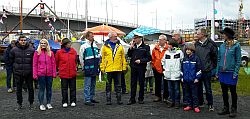 Die Besitzer der getauften Boote mit Klaus Mackeprang (SCU-Vorstand) und Herrn Hübscher von der Wasserschutzpolizei.