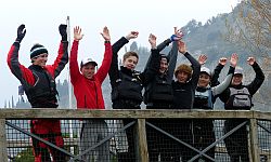 v.l.: Clemens Holzapfel (Gast aus Sachsen), Trainer Fabian Kirchhoff, Jan Hensel, Noah Piotraschke, Felix Laukhardt (Dauergast aus Hessen), Leo Koyama, Lina Fischer (Foto: Doris Laukhardt).