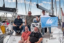 Die Crew des Wassersportvereins Bergstraße: Jörg Bartsch, Hans-Peter Gickeleiter (Co-Skipper), Mike Hoppe, Detlev Fröhlich (Skipper), Wolfgang Hanss