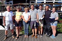 Sieger im SZV, v.l.n.r.: 2. und 3. Platz Jörg und Elke Lautenschläger vom DSCL, Sportwartin Karin Herold, 1. Platz Marcus und Daniel Pfeiffer vom WFC-Schotten und 3. Platz Rüdiger und Nathalie Ammann vom WFC-Schotten.